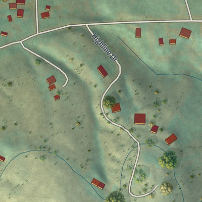 Close-up of the map of Shell, Wyoming print showing street and building detail