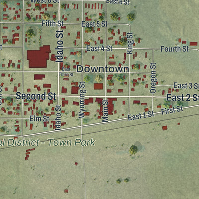 Close-up of the map of Shoshoni, Wyoming print showing street and building detail