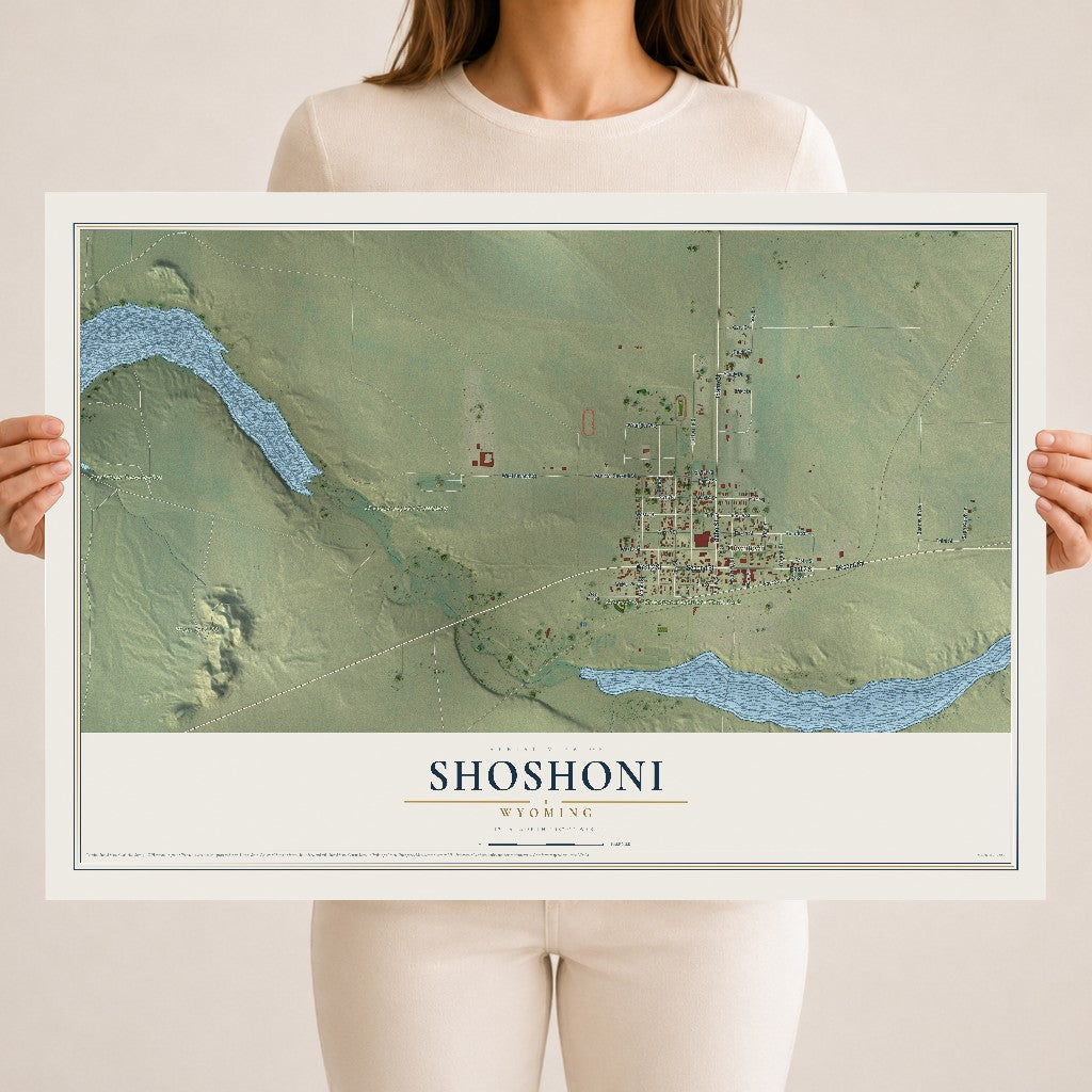 Map of Shoshoni, Wyoming, 18 x 24 inch unframed archival matte print