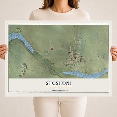 Map of Shoshoni, Wyoming, 18 x 24 inch unframed archival matte print