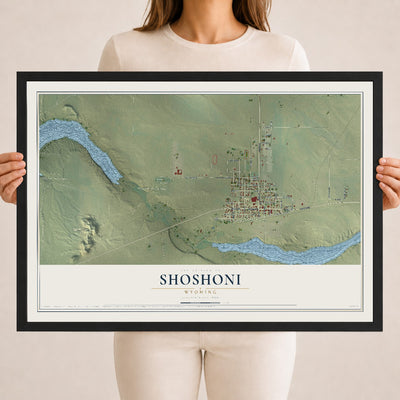 Map of Shoshoni, Wyoming, 18 x 24 inch print in a black wood frame