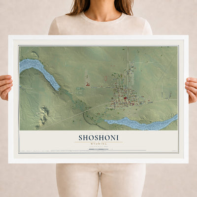 Map of Shoshoni, Wyoming, 18 x 24 inch print in a white wood frame