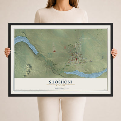 Map of Shoshoni, Wyoming, 24 x 36 inch print in a black wood frame
