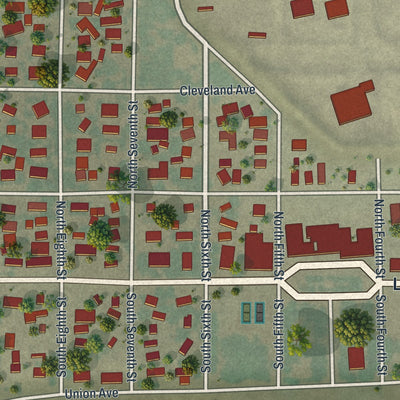 Close-up of the map of Sinclair, Wyoming print showing street and building detail