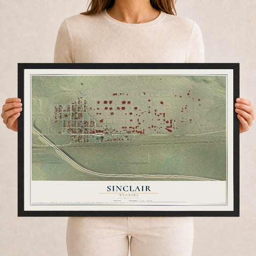 Map of Sinclair, Wyoming, 12 x 18 inch print in a black wood frame