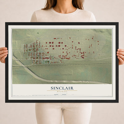 Map of Sinclair, Wyoming, 18 x 24 inch print in a black wood frame