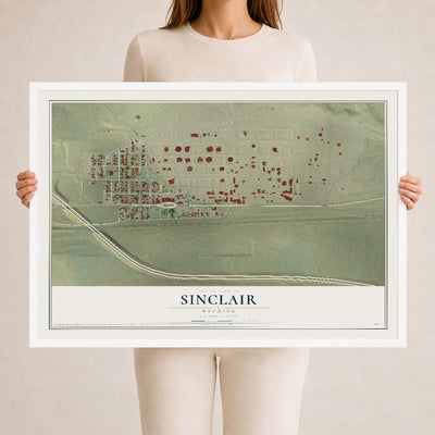Map of Sinclair, Wyoming, 24 x 36 inch print in a white wood frame