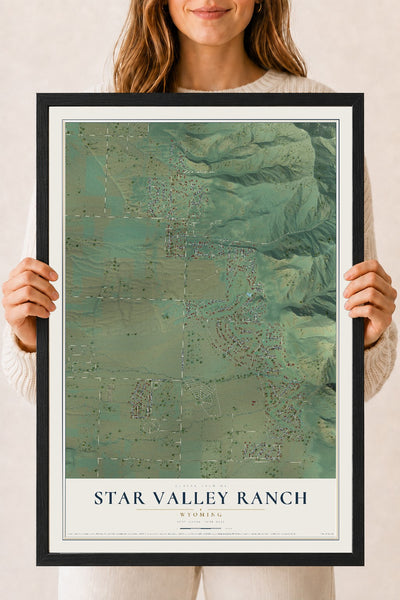 Map of Star Valley Ranch, Wyoming, 18 x 24 inch print in a black wood frame