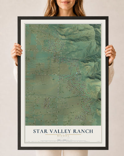 Map of Star Valley Ranch, Wyoming, 24 x 36 inch print in a black wood frame