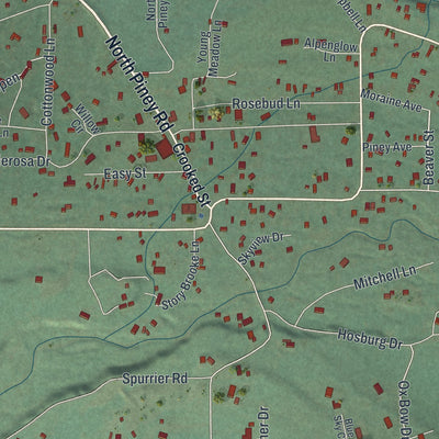 Close-up of the map of Story, Wyoming print showing street and building detail