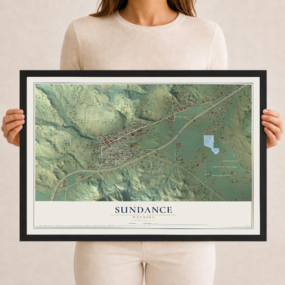 Map of Sundance, Wyoming, 12 x 18 inch print in a black wood frame