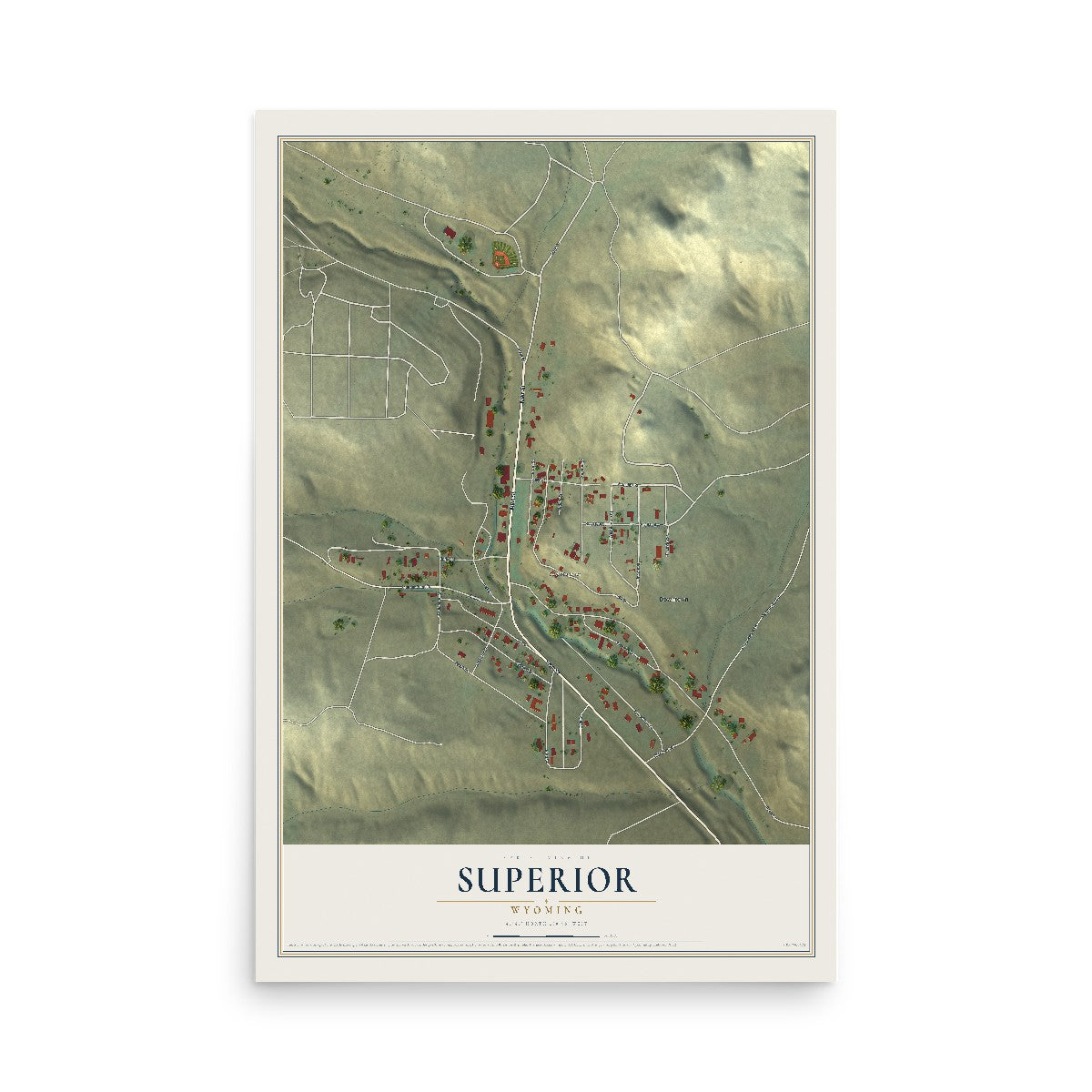 Map of Superior, Wyoming, 12 x 18 inch unframed archival matte print