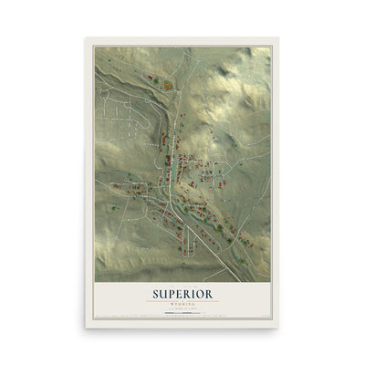 Map of Superior, Wyoming, 12 x 18 inch unframed archival matte print