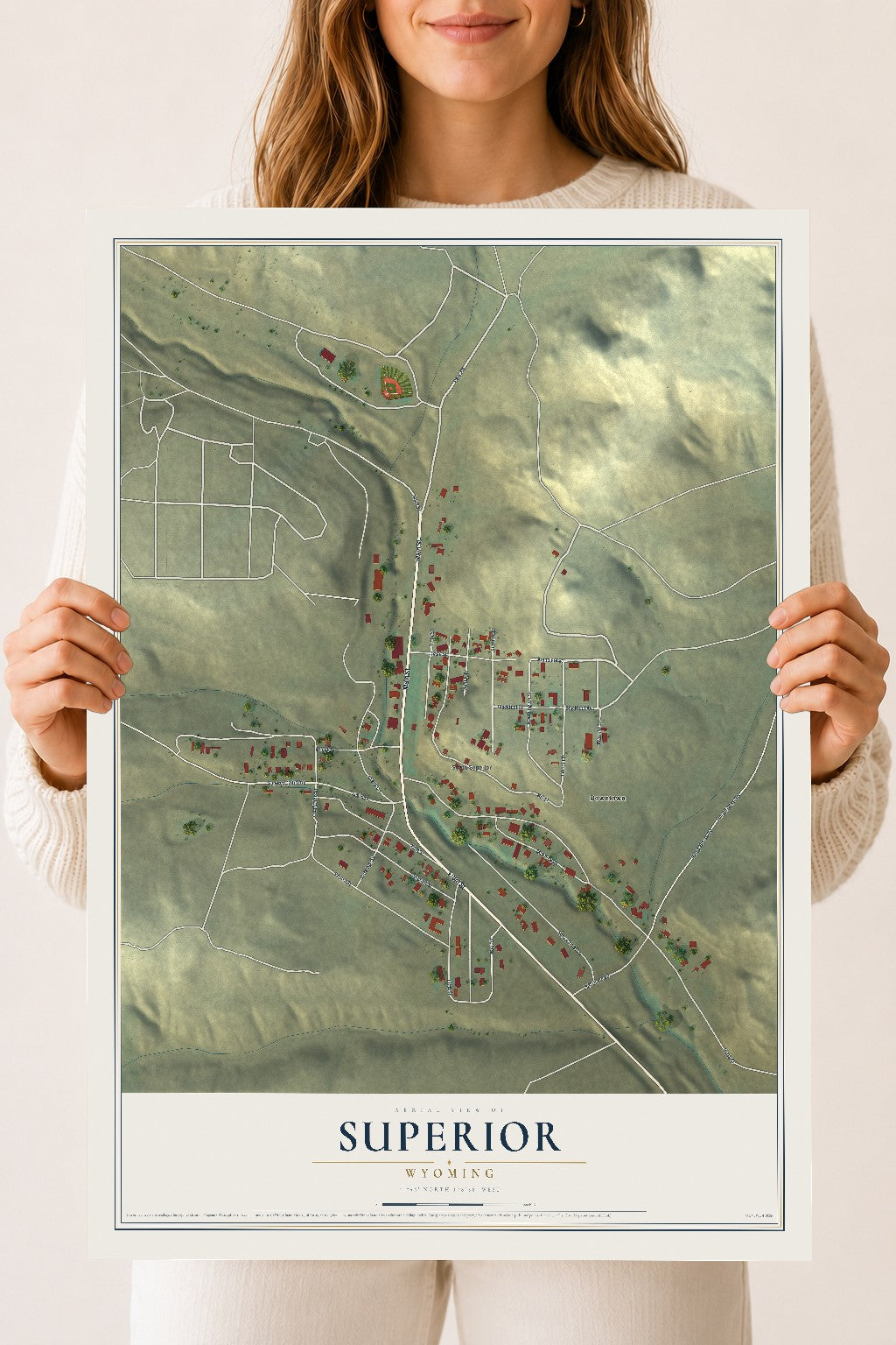 Map of Superior, Wyoming, 18 x 24 inch unframed archival matte print