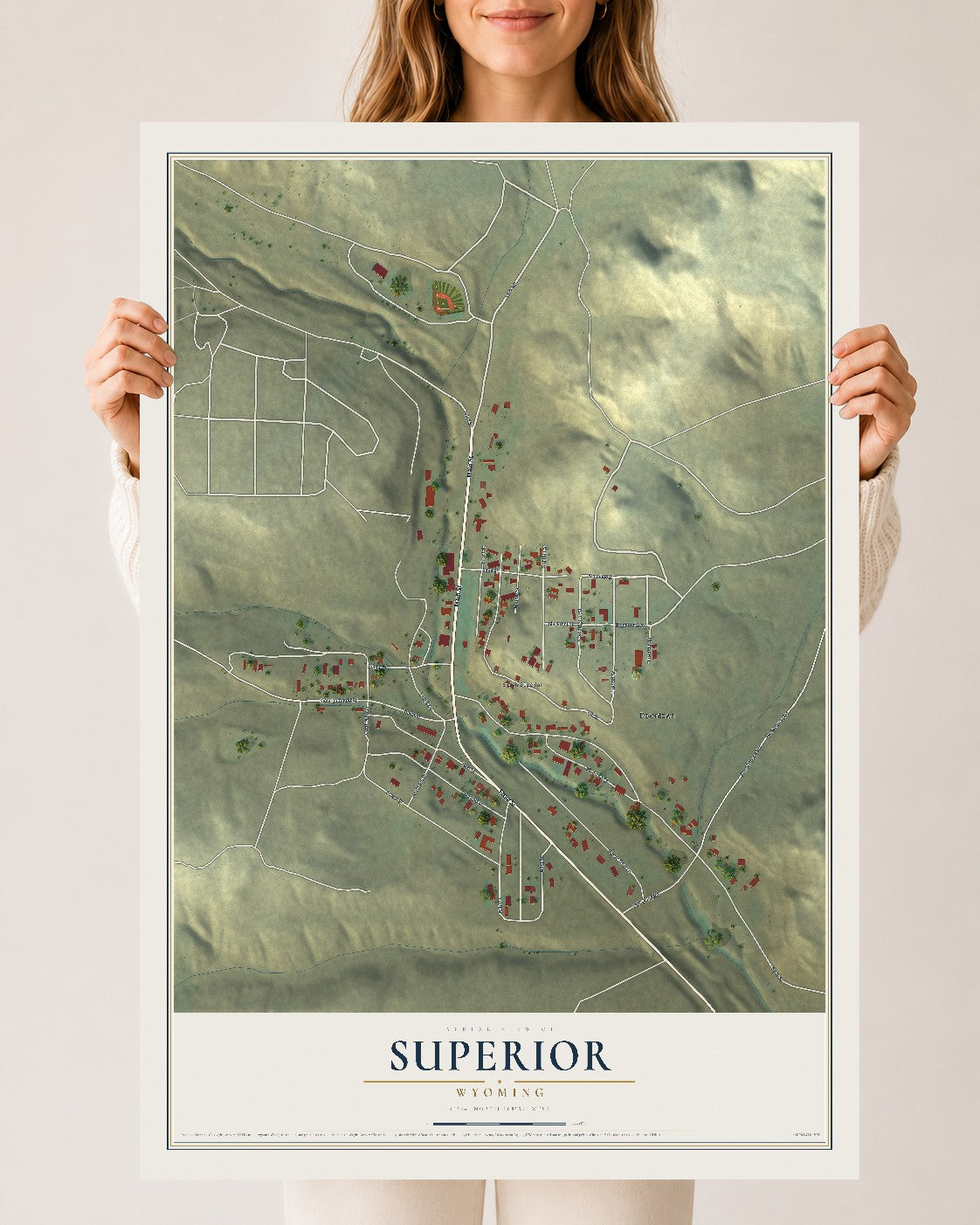 Map of Superior, Wyoming, 24 x 36 inch unframed archival matte print
