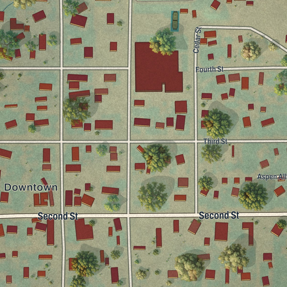 Close-up of the map of Ten Sleep, Wyoming print showing street and building detail