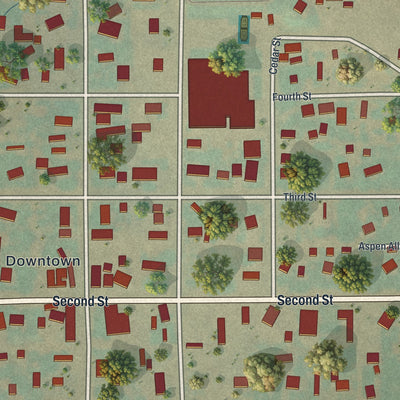 Close-up of the map of Ten Sleep, Wyoming print showing street and building detail