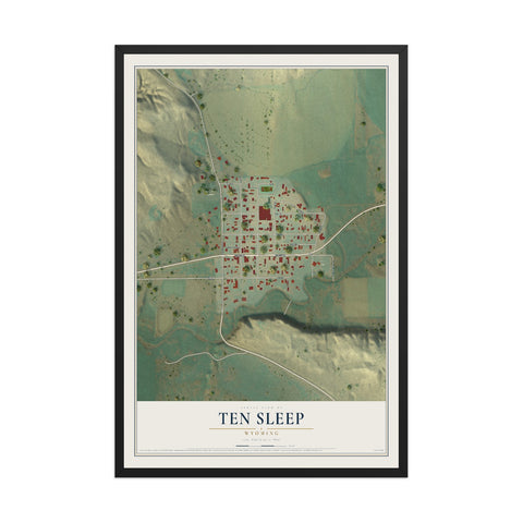 Map of Ten Sleep, Wyoming, 12 x 18 inch print in a black wood frame