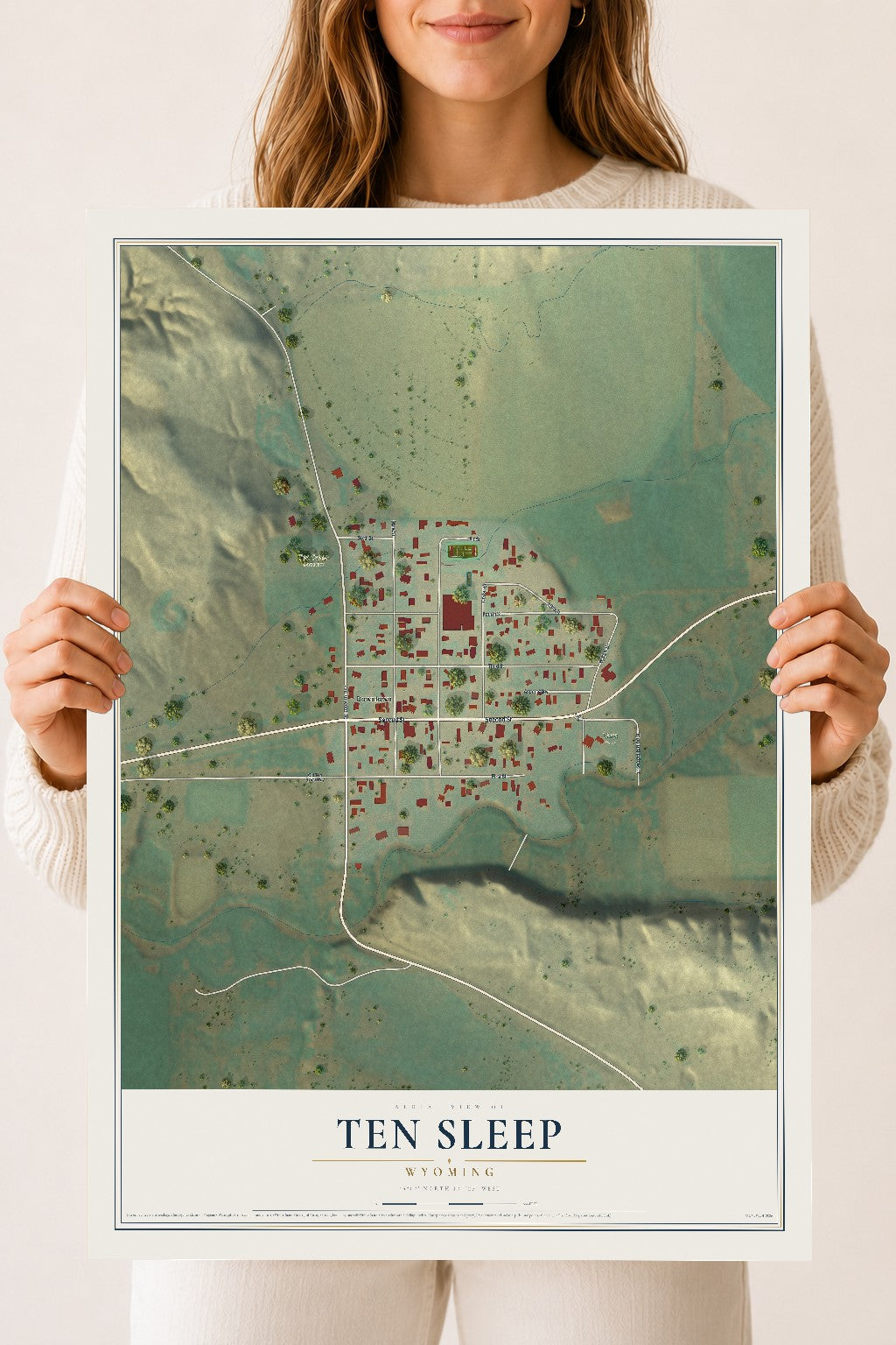 Map of Ten Sleep, Wyoming, 18 x 24 inch unframed archival matte print
