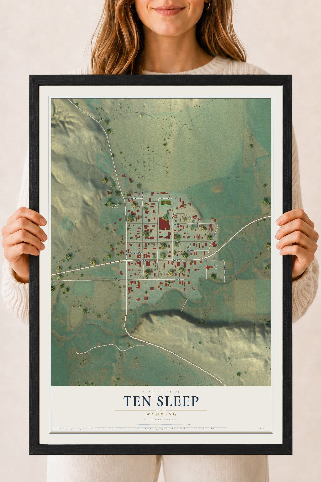 Map of Ten Sleep, Wyoming, 18 x 24 inch print in a black wood frame
