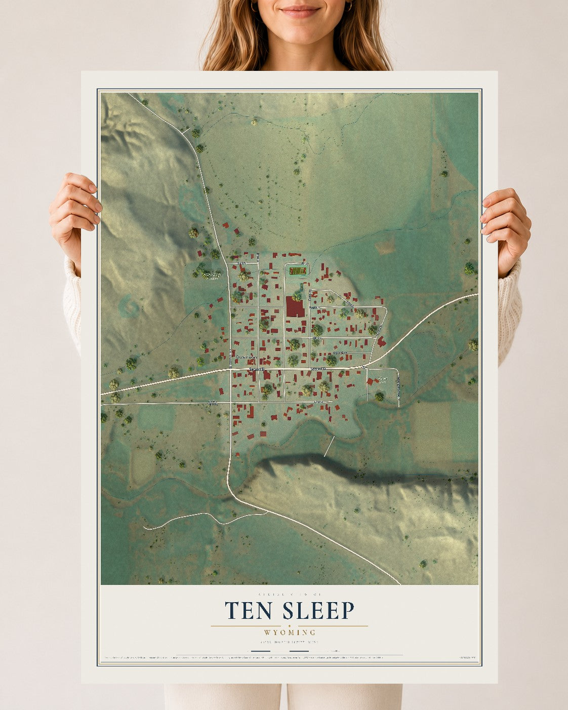 Map of Ten Sleep, Wyoming, 24 x 36 inch unframed archival matte print