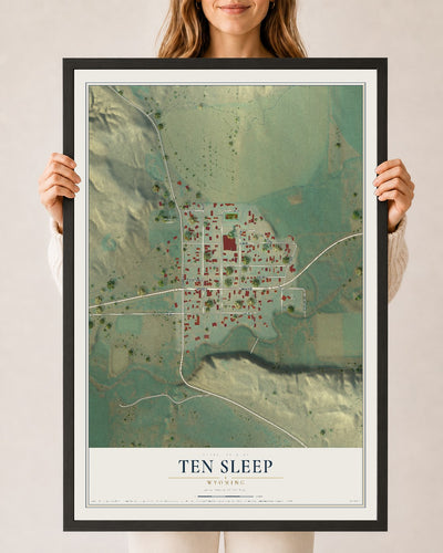 Map of Ten Sleep, Wyoming, 24 x 36 inch print in a black wood frame