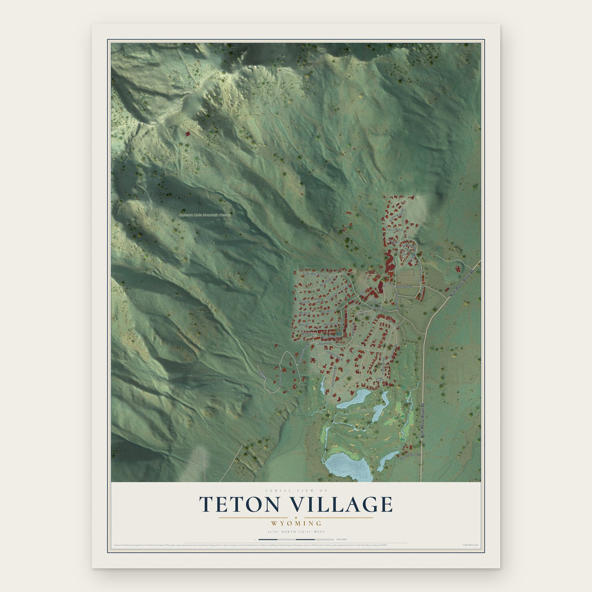 Teton Village, Wyoming map print, the full design