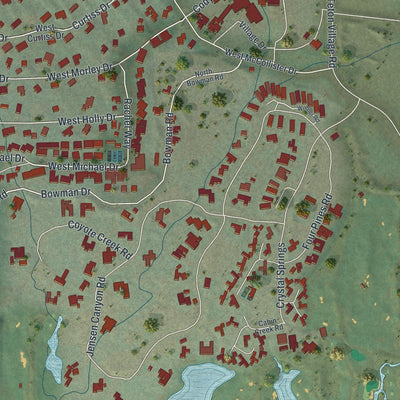 Close-up of the map of Teton Village, Wyoming print showing street and building detail