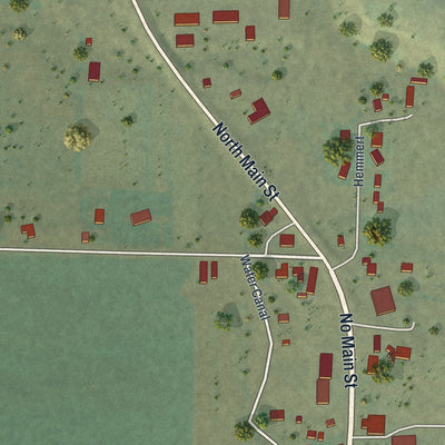 Second close-up of the map of Thayne, Wyoming print showing more streets and buildings