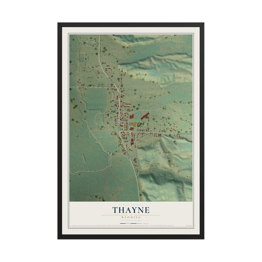 Map of Thayne, Wyoming, 12 x 18 inch print in a black wood frame