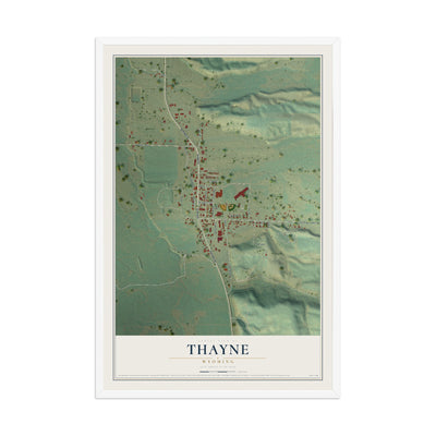 Map of Thayne, Wyoming, 12 x 18 inch print in a white wood frame