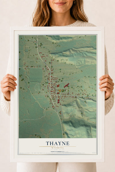 Map of Thayne, Wyoming, 18 x 24 inch print in a white wood frame
