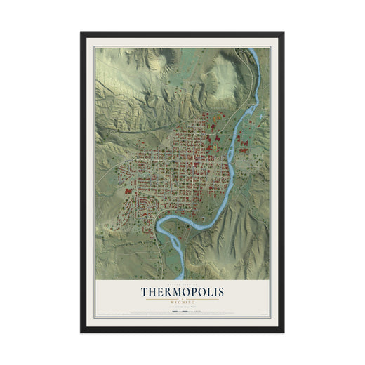 Map of Thermopolis, Wyoming, 12 x 18 inch print in a black wood frame