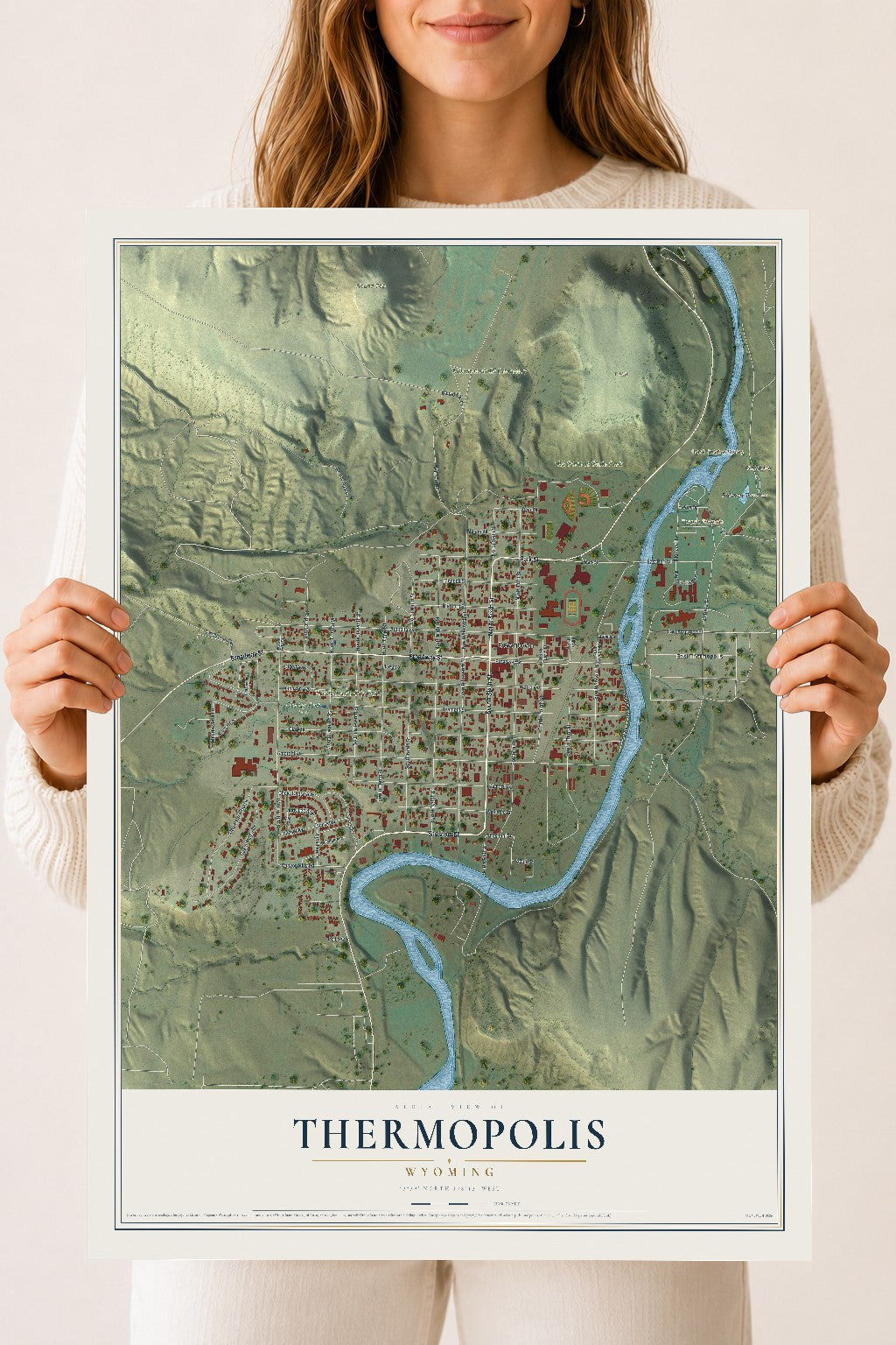 Map of Thermopolis, Wyoming, 18 x 24 inch unframed archival matte print