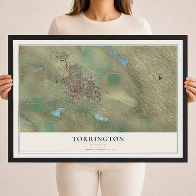 Map of Torrington, Wyoming, 18 x 24 inch print in a black wood frame
