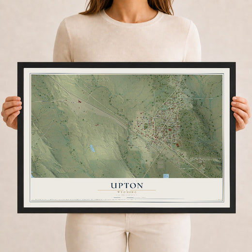 Map of Upton, Wyoming, 12 x 18 inch print in a black wood frame