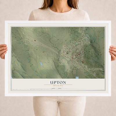 Map of Upton, Wyoming, 18 x 24 inch print in a white wood frame