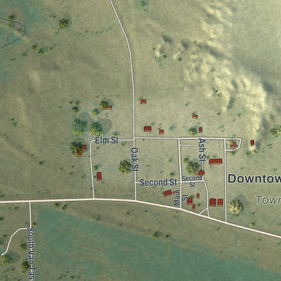 Close-up of the map of Van Tassell, Wyoming print showing street and building detail