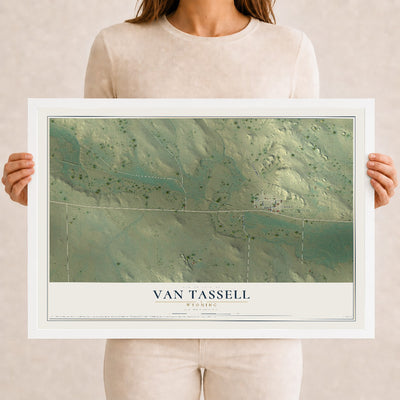 Map of Van Tassell, Wyoming, 12 x 18 inch print in a white wood frame