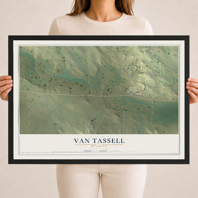 Map of Van Tassell, Wyoming, 18 x 24 inch print in a black wood frame