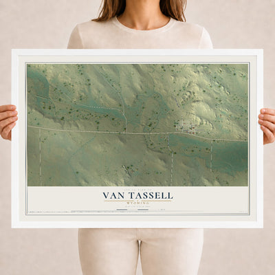 Map of Van Tassell, Wyoming, 18 x 24 inch print in a white wood frame