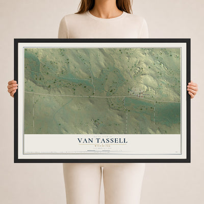 Map of Van Tassell, Wyoming, 24 x 36 inch print in a black wood frame