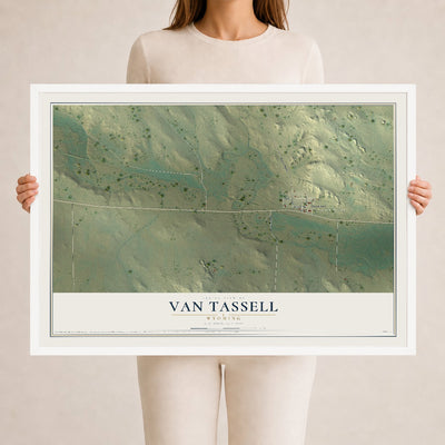 Map of Van Tassell, Wyoming, 24 x 36 inch print in a white wood frame