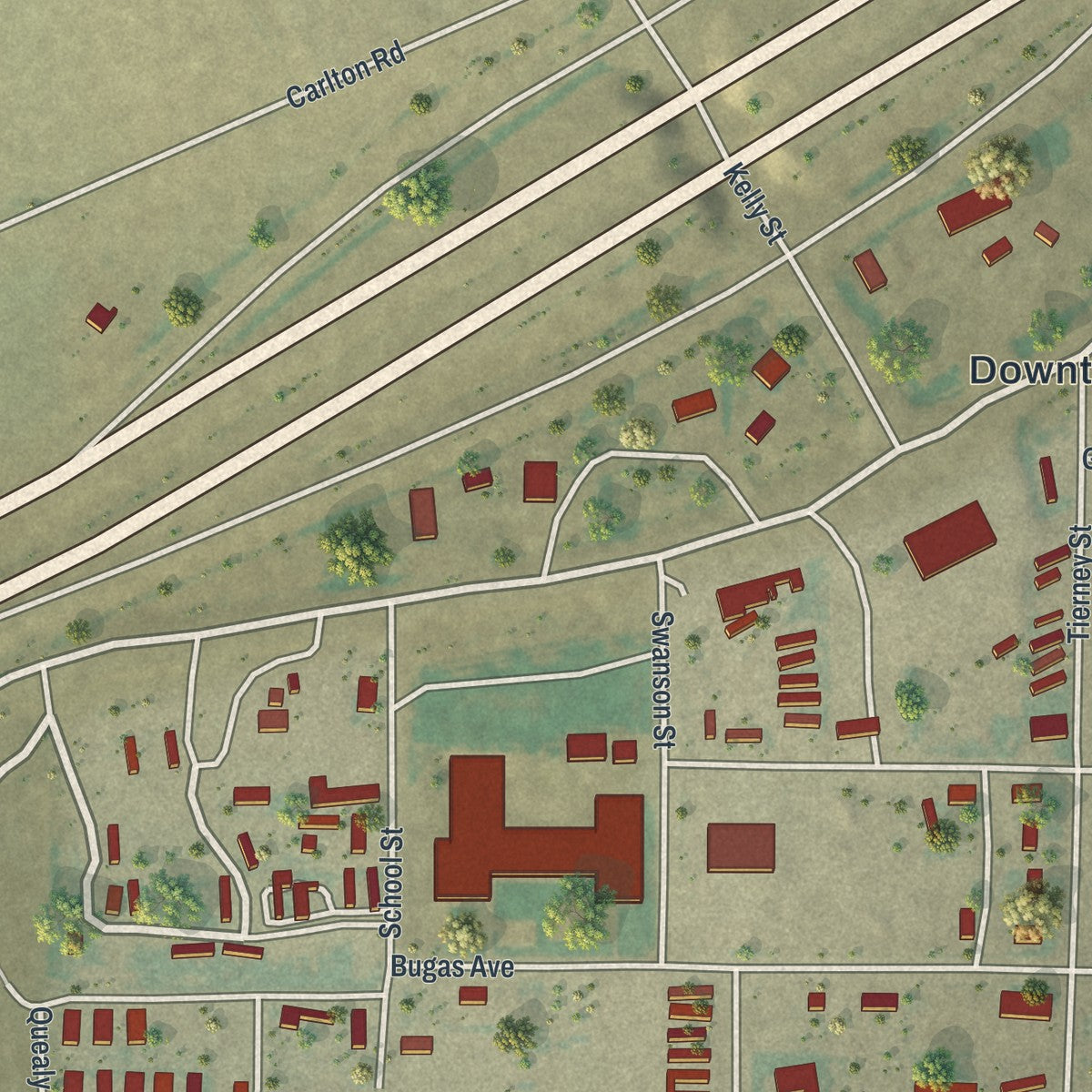 Close-up of the map of Wamsutter, Wyoming print showing street and building detail