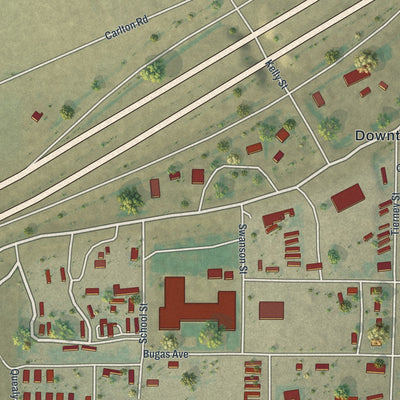 Close-up of the map of Wamsutter, Wyoming print showing street and building detail