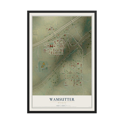 Map of Wamsutter, Wyoming, 12 x 18 inch print in a black wood frame