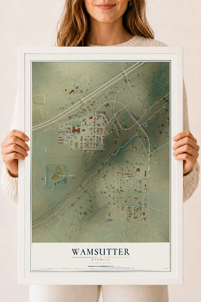 Map of Wamsutter, Wyoming, 18 x 24 inch print in a white wood frame