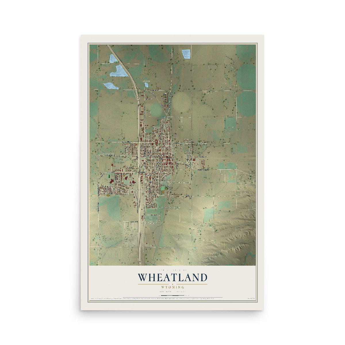 Map of Wheatland, Wyoming, 12 x 18 inch unframed archival matte print