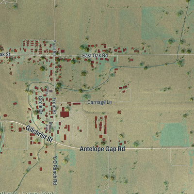 Second close-up of the map of Wheatland, Wyoming print showing more streets and buildings