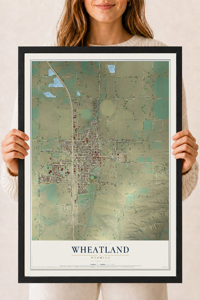 Map of Wheatland, Wyoming, 18 x 24 inch print in a black wood frame